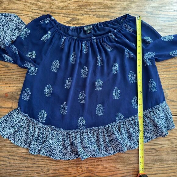 Lucky Brand Ruffle Blouse Flowy Relaxed Fit Blue Women’s M - Picture 5 of 7